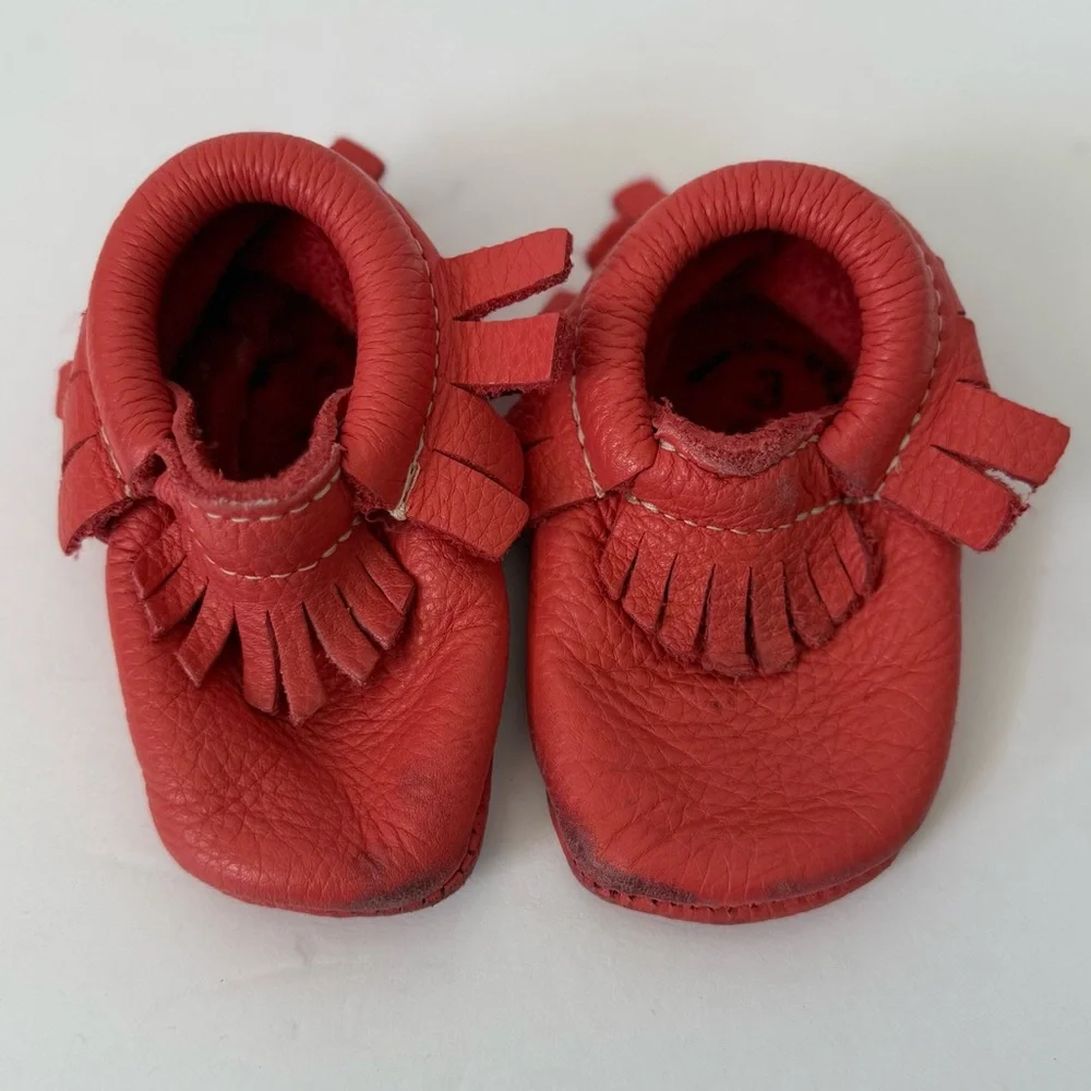 Freshly Picked Coral Pink Moccasins Size 3 Crib Shoes